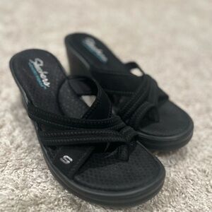 Skechers Black Crisscross Wedge Sandals